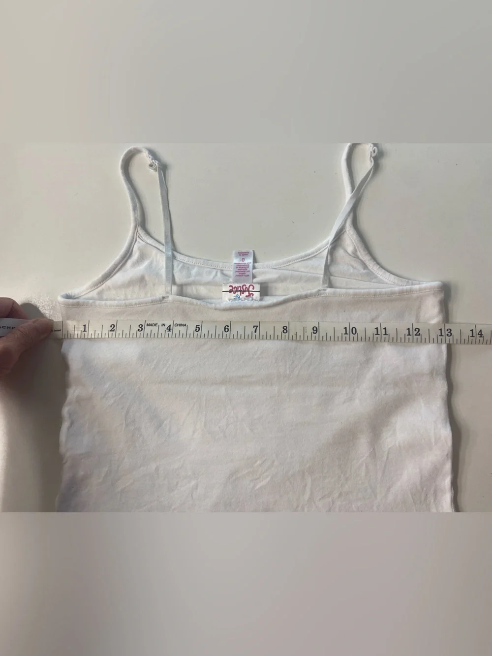 Justice White Sparkly Cami Top Built-in Shelf Bra Adjustable Straps girls size 8